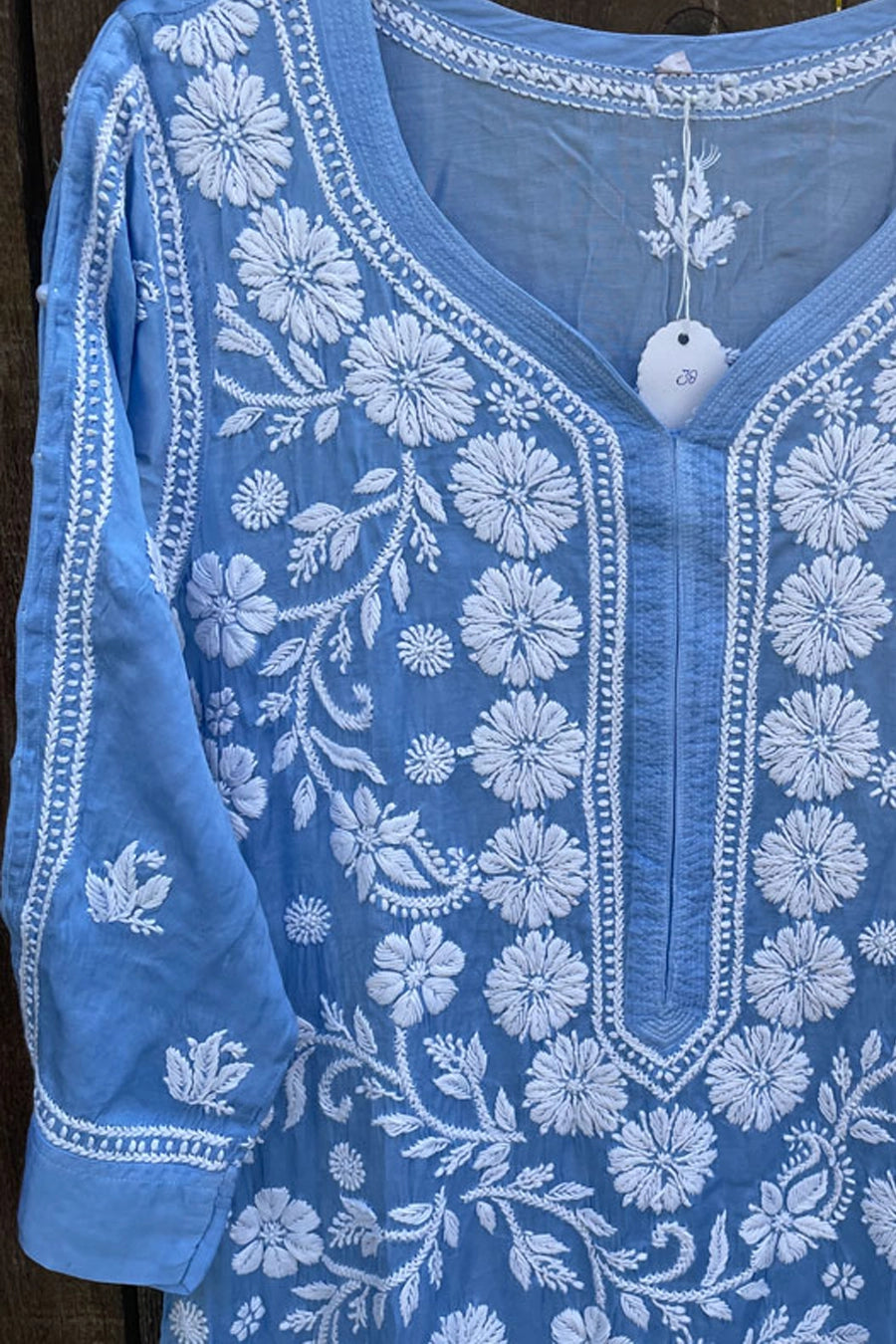 Buy Blue Satin Silk Lucknowi A Line Kurta Dress at PinkPhulkari 