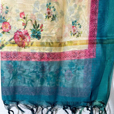 Beige Art Silk Floral Dupatta at PinkPhulkari CaliforniaBeige Art Silk Floral Dupatta at PinkPhulkari California