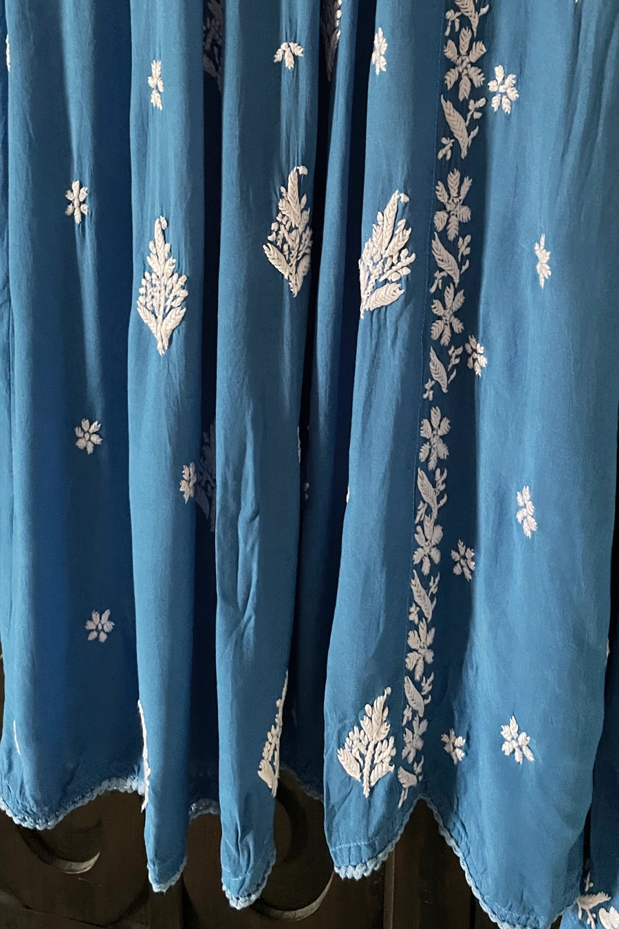 Blue Lucknowi Hand Embroidered Short Frock A-Line Peplum Kurta Set