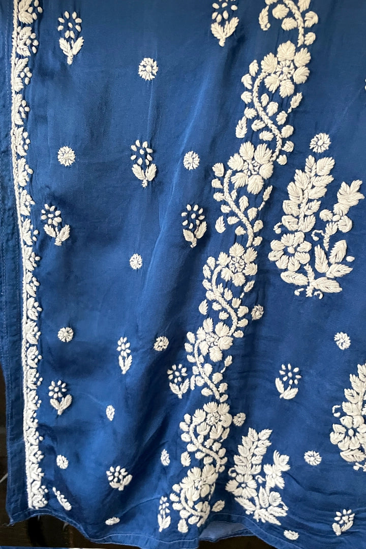 Buy Blue Satin Silk Lucknowi Kurta at PinkPhulkari California