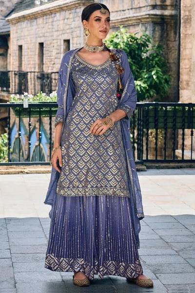 Buy Blue Embroidered Georgette Sharara Suit at PinkPhulkari CaliforniaBuy Blue Embroidered Georgette Sharara Suit at PinkPhulkari California