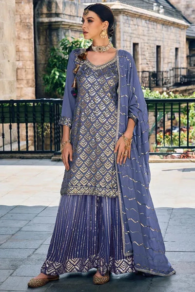 Buy Blue Embroidered Georgette Sharara Suit at PinkPhulkari CaliforniaBuy Blue Embroidered Georgette Sharara Suit at PinkPhulkari California