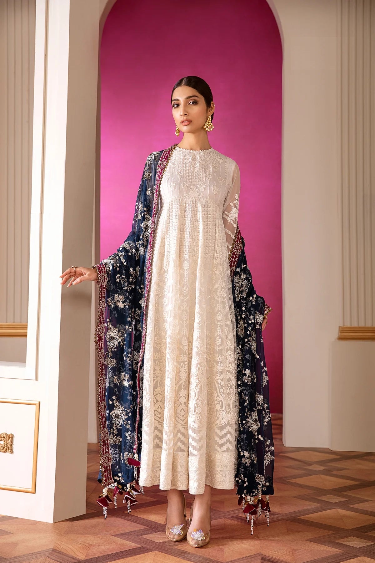 Ivory Pure Chiffon Embroidered Designer Anarkali Suit at PinkPhulkari