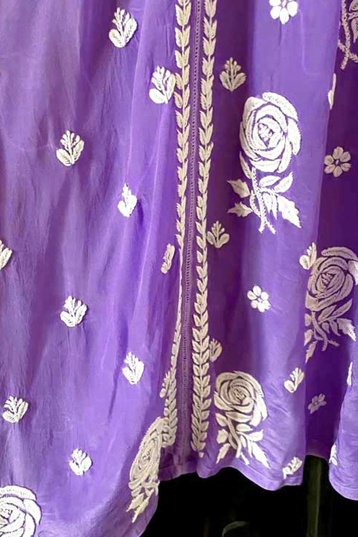 Buy Purple Lucknowi Crepe Kaftan Dress at PinkPhulkari California
