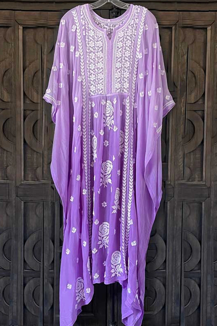 Buy Purple Lucknowi Crepe Kaftan Dress at PinkPhulkari California