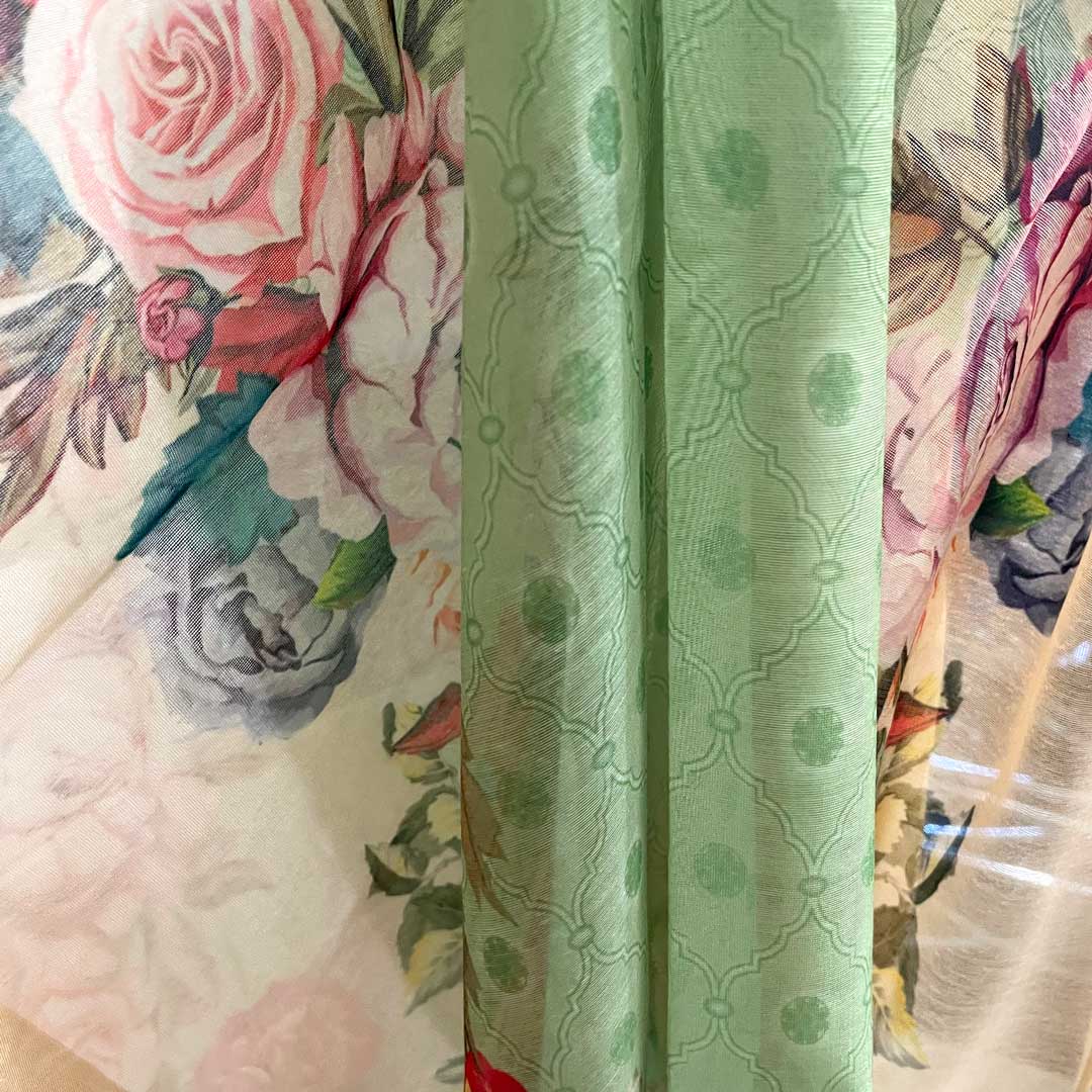 Green Silk Floral Dupatta at PinkPhulkari California