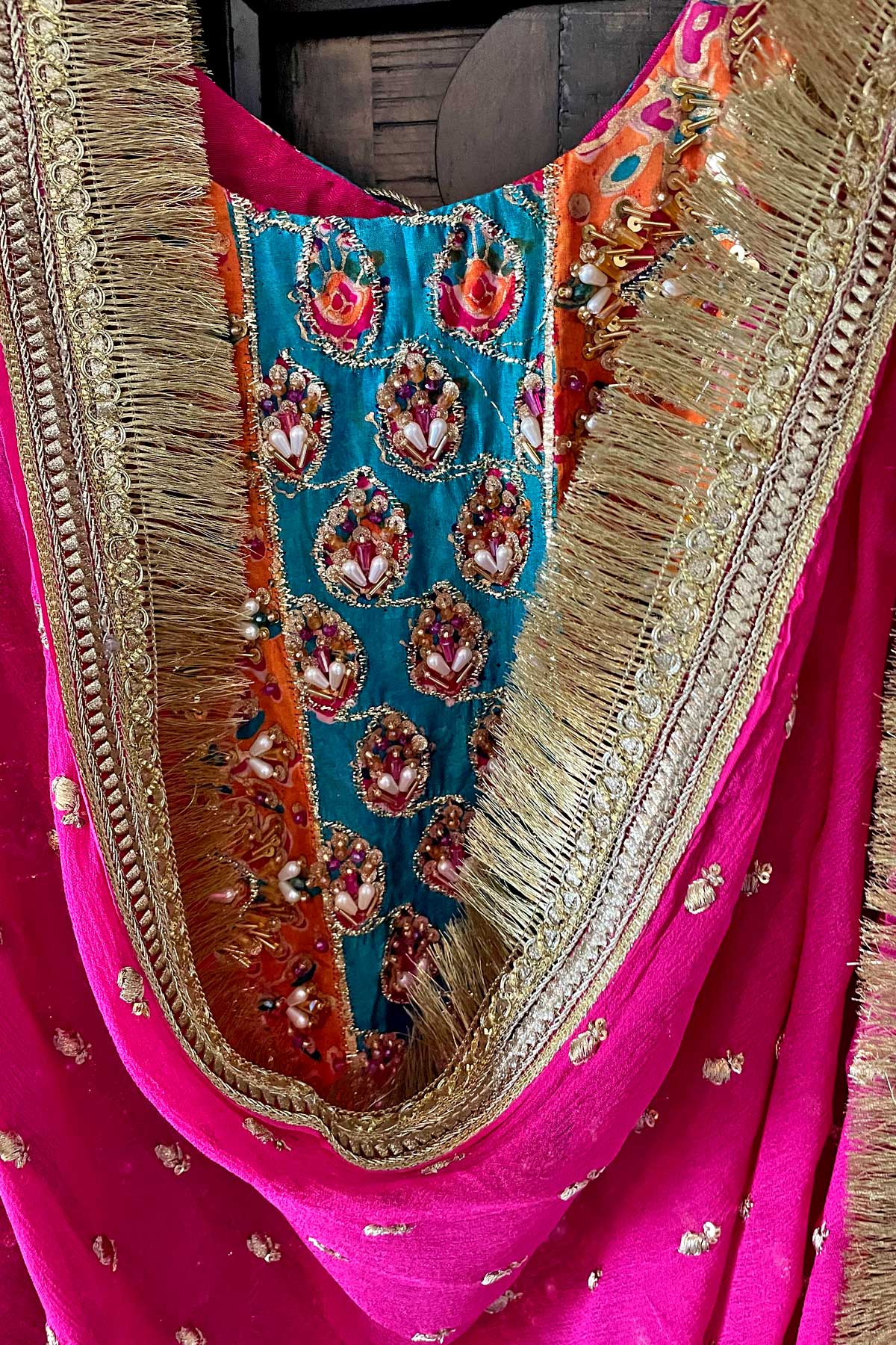 Multicolor Hand Embroidered Sharara Set at PinkPhulkari California