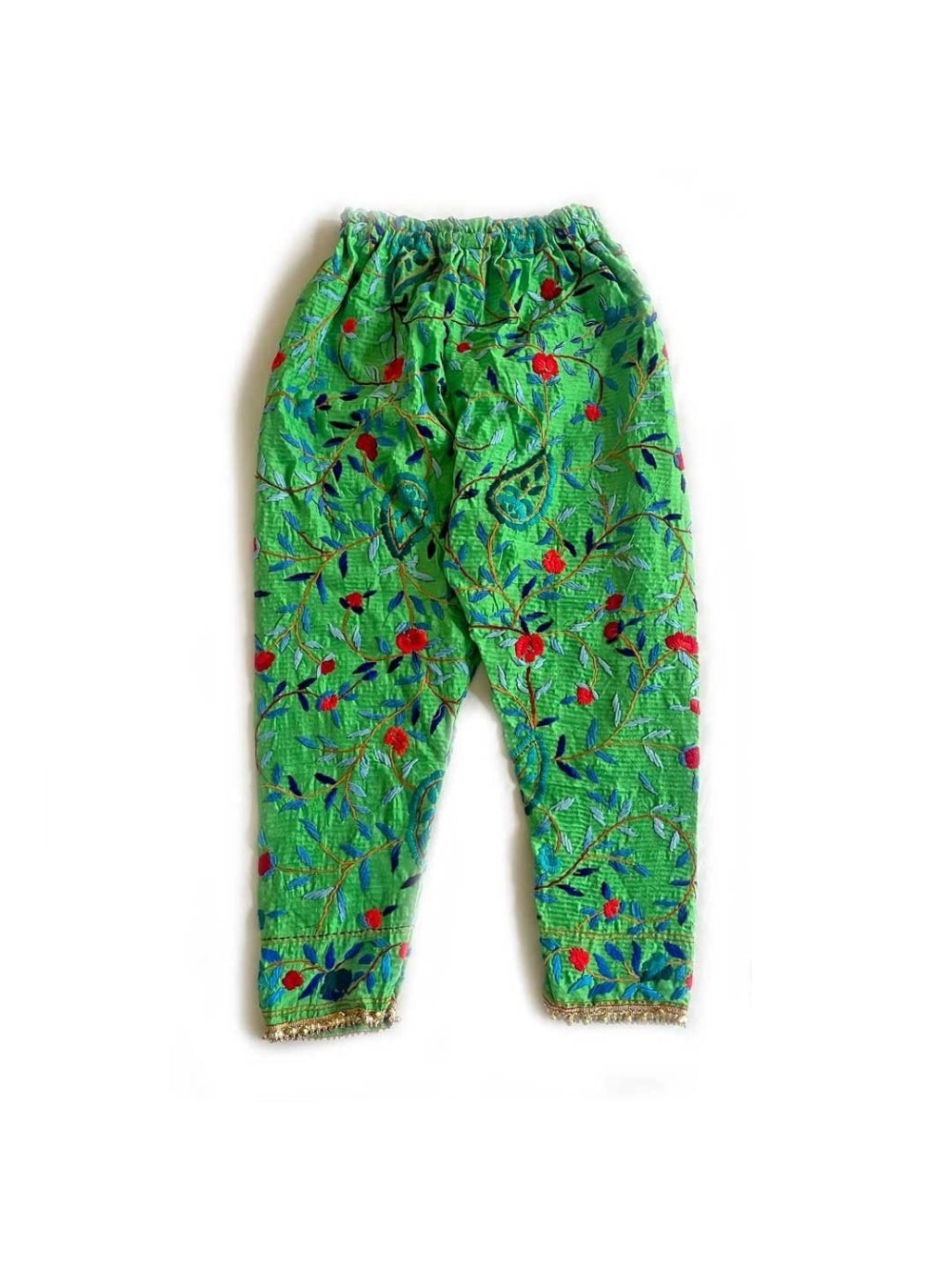 Women's Green Embroidered Phulkari Pants at PinkPhulkari California