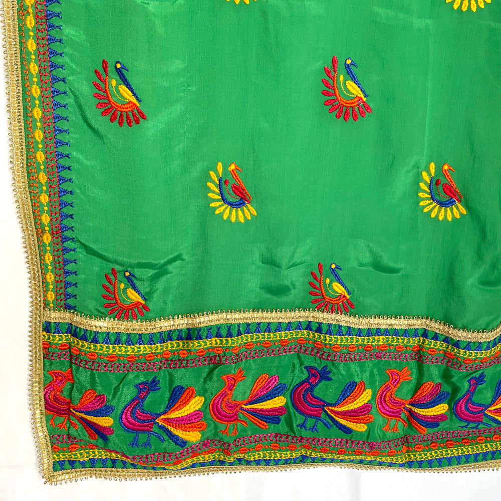 Buy Green Peacock Chinon Phulkari Dupatta at PinkPhulkari California
