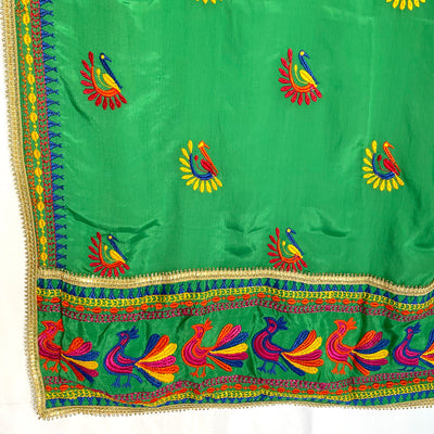 Buy Green Peacock Chinon Phulkari Dupatta at PinkPhulkari CaliforniaBuy Green Peacock Chinon Phulkari Dupatta at PinkPhulkari California