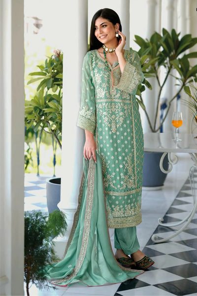 Buy Green Embroidery Organza Pant Style Suit at PinkPhulkari CaliforniaBuy Green Embroidery Organza Pant Style Suit at PinkPhulkari California