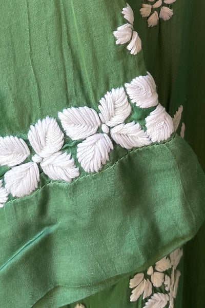 Buy Green Ombre Modal Satin Lucknowi Chikankari A Line Kurti Dress Buy Green Ombre Modal Satin Lucknowi Chikankari A Line Kurti Dress 