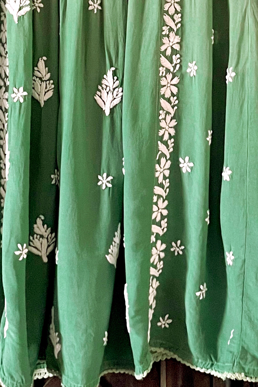 Green Lucknowi Hand Embroidered Short Frock A-Line Peplum Kurta Set