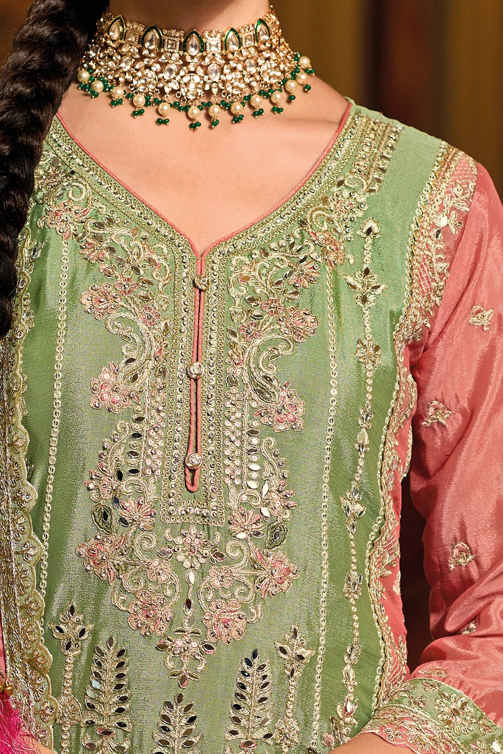 Light Green Embroidered Traditional Palazzo Suit at PinkPhulkari
