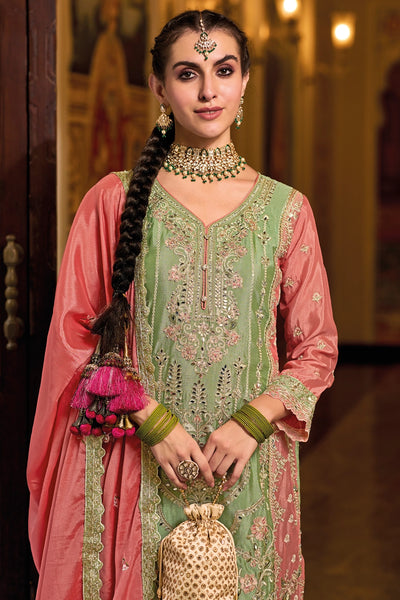 Light Green Embroidered Traditional Palazzo Suit at PinkPhulkariLight Green Embroidered Traditional Palazzo Suit at PinkPhulkari