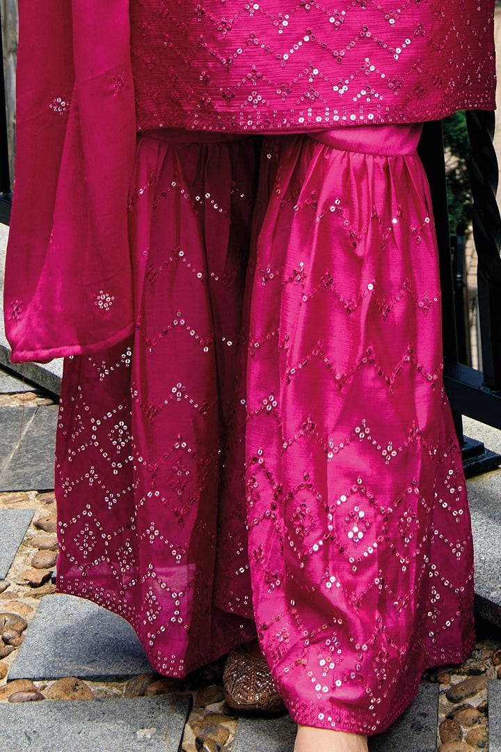 Buy Hot Pink Heavy Embroidered Sharara Suit at PinkPhulkari California