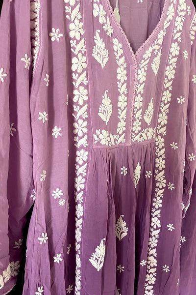 Plum Lucknowi Hand Embroidered Short Frock A-Line Peplum Kurta SetPlum Lucknowi Hand Embroidered Short Frock A-Line Peplum Kurta Set