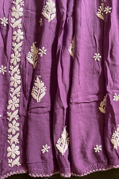 Plum Lucknowi Hand Embroidered Short Frock A-Line Peplum Kurta SetPlum Lucknowi Hand Embroidered Short Frock A-Line Peplum Kurta Set
