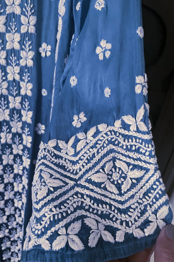 Buy Blue Lucknowi Chikankari Palazzo Suit at PinkPhulkari California