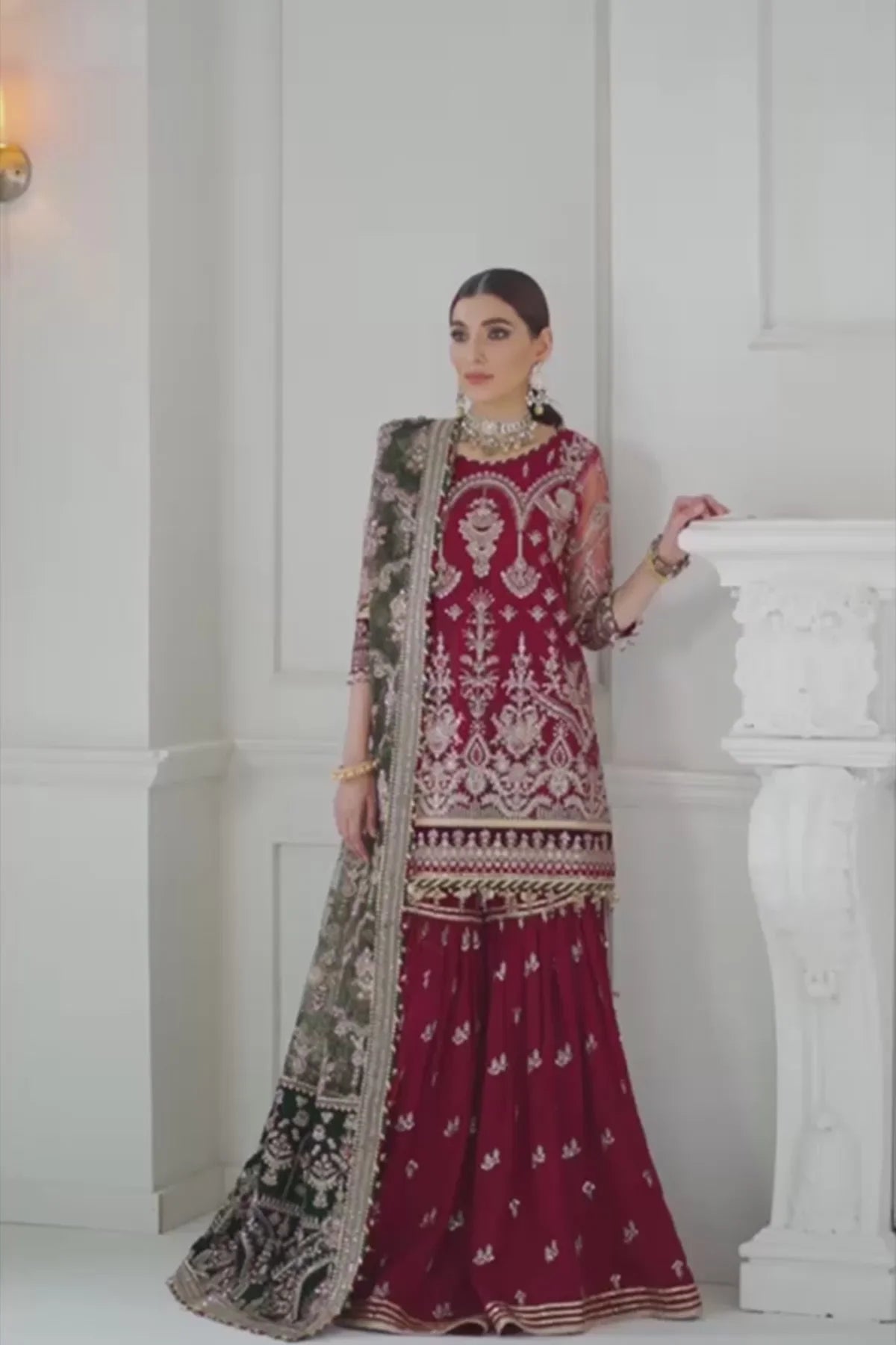 Red Orange Sequins Embroidery Gharara Style Suit main image 0