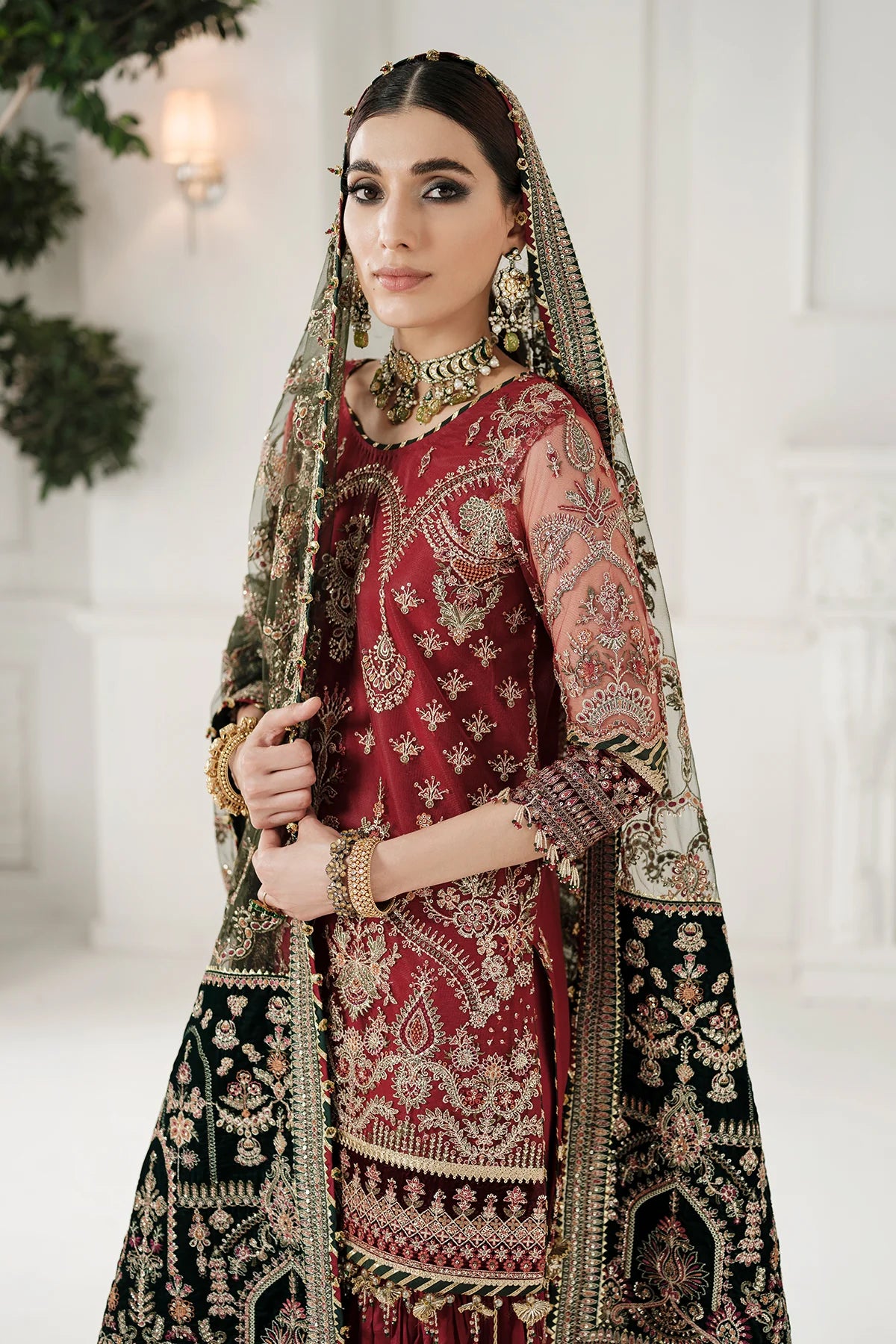 Appealing Maroon Embroidered Wedding Festive Gharara Suit