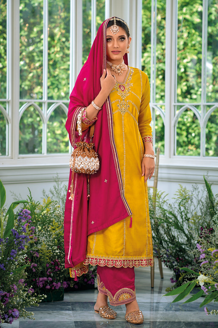 Yellow Embroidered Gota Patti Salwar Suit at PinkPhulkari California
