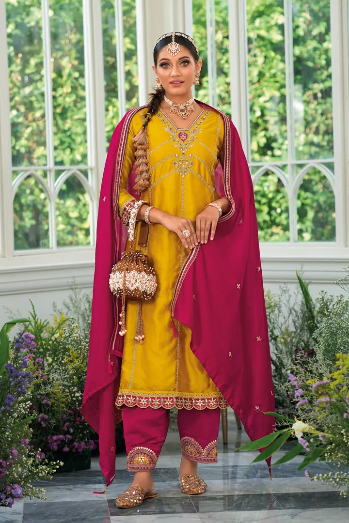 Yellow Embroidered Gota Patti Salwar Suit at PinkPhulkari California