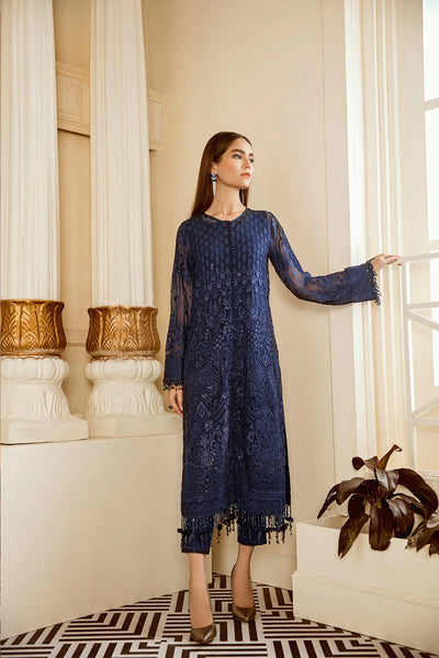 Navy Embroidered Chiffon Front Slit Suit at PinkPhulkari CaliforniaNavy Embroidered Chiffon Front Slit Suit at PinkPhulkari California