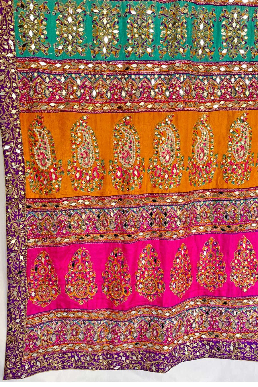 Multicolor Mirror And Pearl Pakistani Silk Dupatta at PinkPhulkari 
