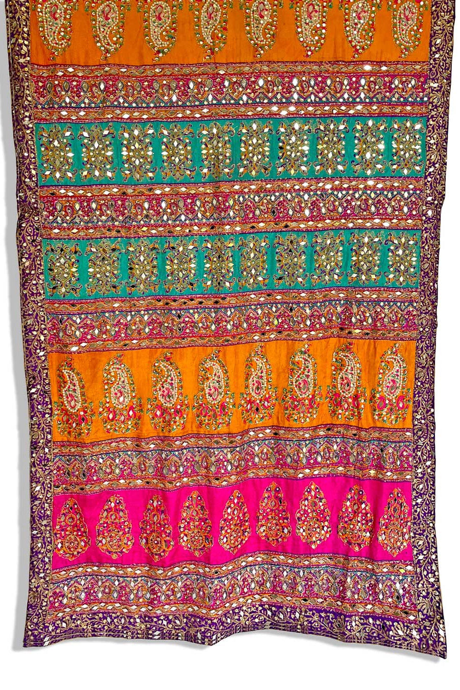 Multicolor Mirror And Pearl Pakistani Silk Dupatta at PinkPhulkari 