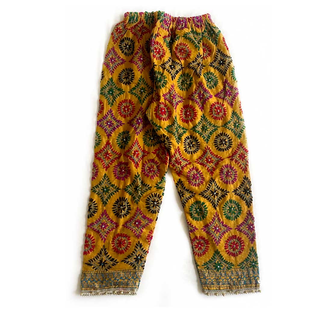 Buy Yellow Embroidered Phulkari Pants YD5 at PinkPhulkari California