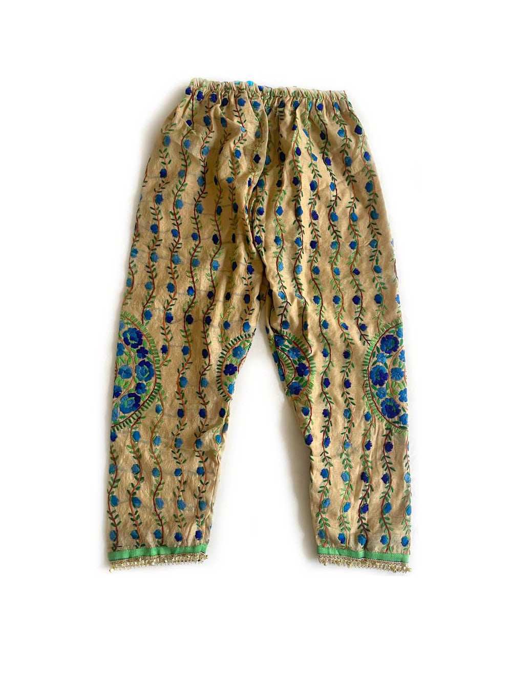 Buy Embroidered Phulkari Pants in Beige at PinkPhulkari California