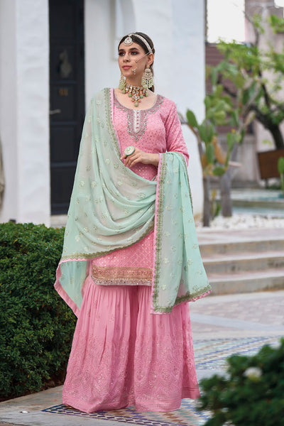 Buy Pink Georgette Embroidered Gharara Suit at PinkPhulkari Buy Pink Georgette Embroidered Gharara Suit at PinkPhulkari 
