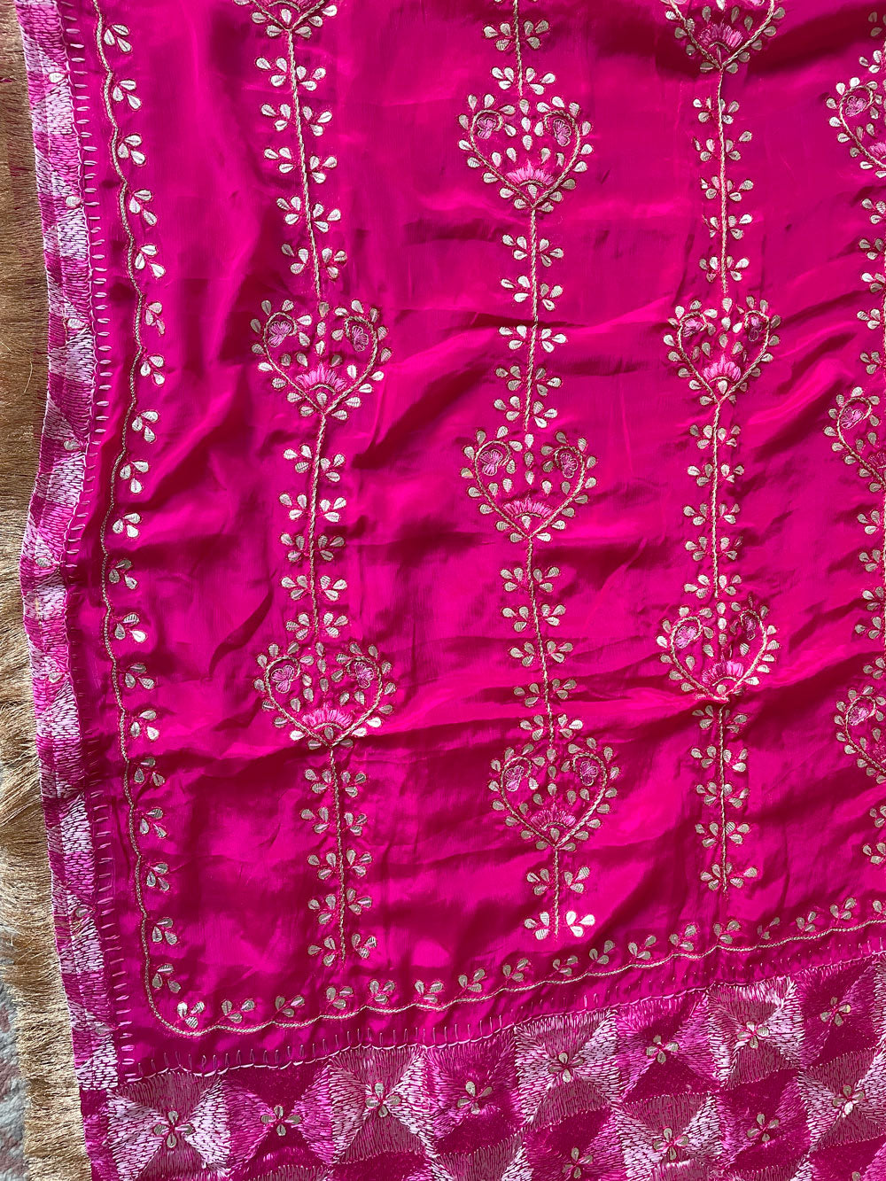 Hot Pink Silk Bridal Gotta Work Phulkari at PinkPhulkari California