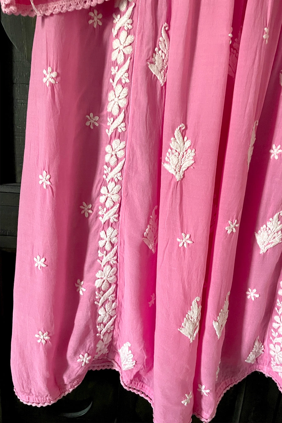 Pink Lucknowi Hand Embroidered Short Frock A-Line Peplum Kurta Set