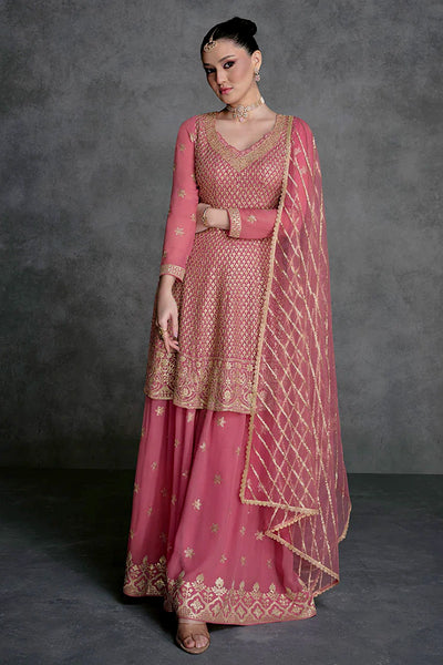 Buy Rose Pink Embroidered Sharara Suit at PinkPhulkari 