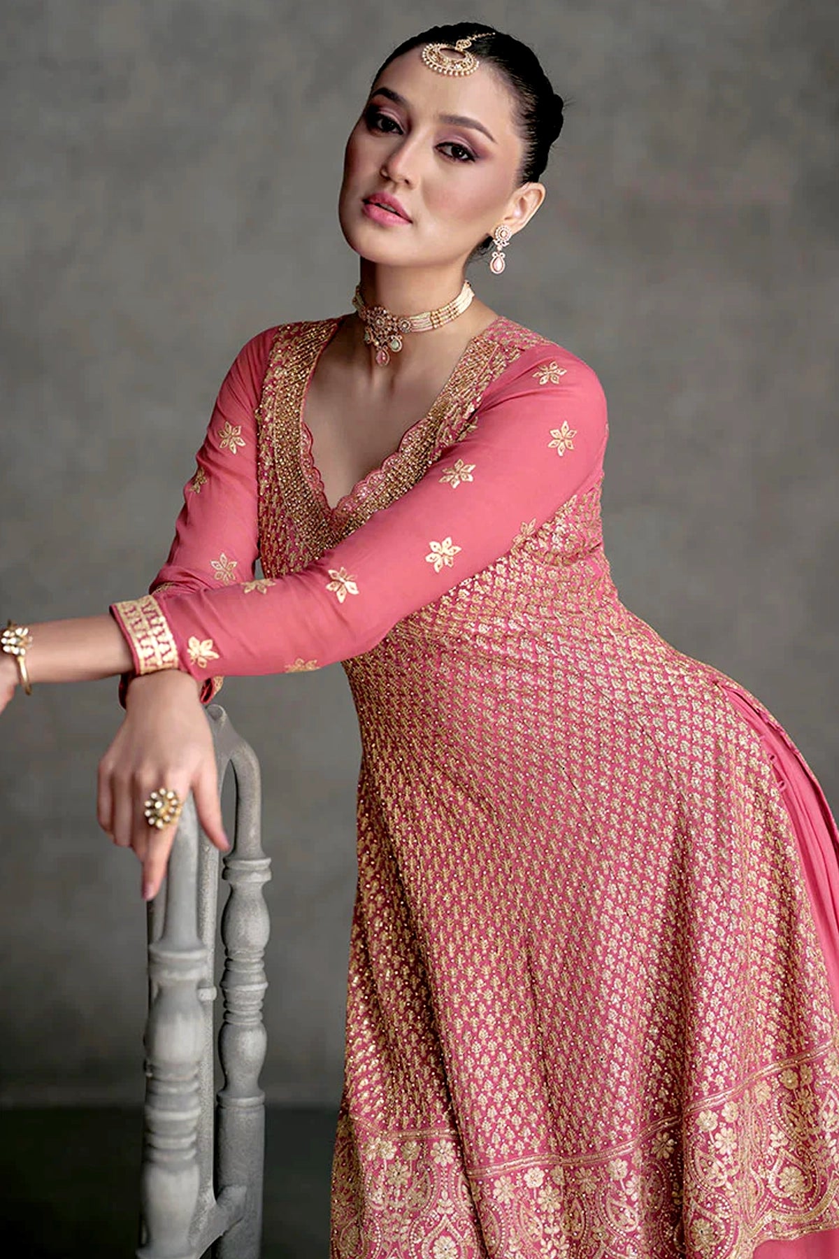 Buy Rose Pink Embroidered Sharara Suit at PinkPhulkari 