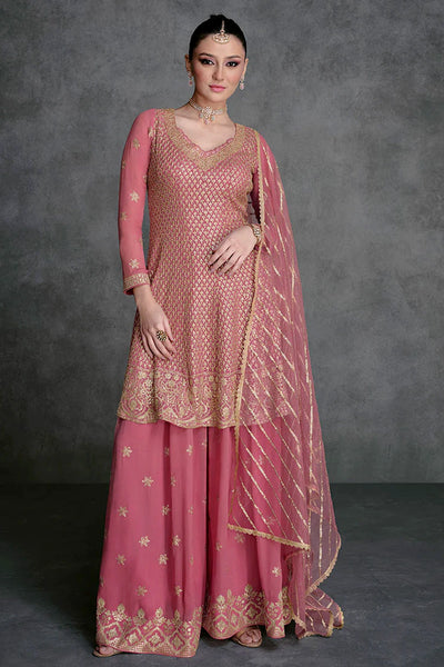 Buy Rose Pink Embroidered Sharara Suit at PinkPhulkari Buy Rose Pink Embroidered Sharara Suit at PinkPhulkari 