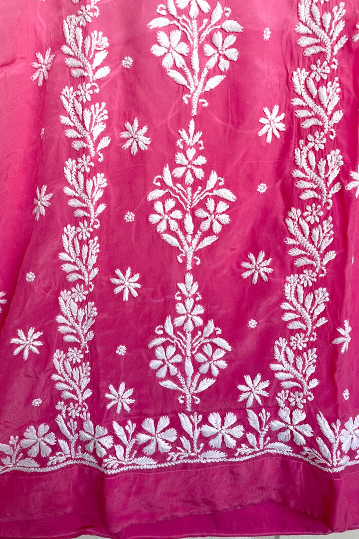 Pink Crepe Silk Lucknowi Kurta at PinkPhulkari California