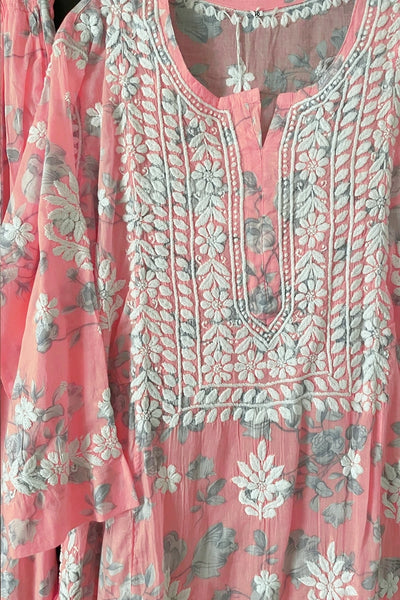 Buy Pink Floral Print Lucknowi Palazzo Suit at PinkPhulkari CaliforniaBuy Pink Floral Print Lucknowi Palazzo Suit at PinkPhulkari California