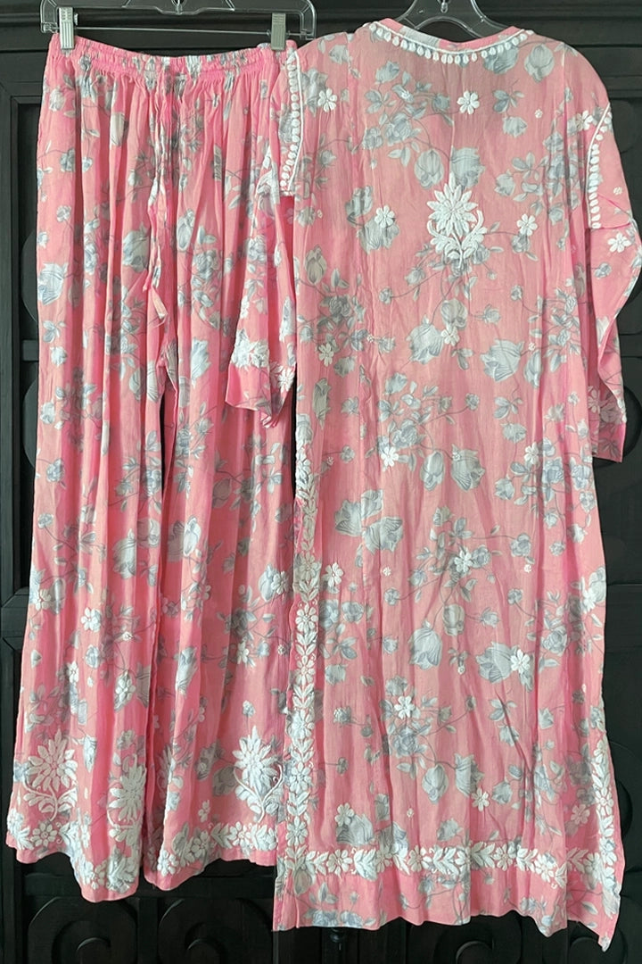 Buy Pink Floral Print Lucknowi Palazzo Suit at PinkPhulkari California