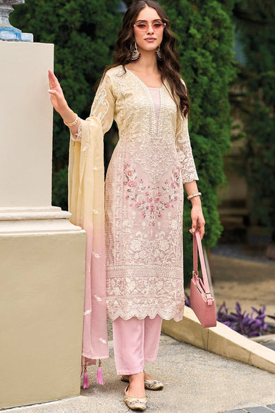 Pink Embroidered Organza Pakistani Suit at PinkPhulkari California