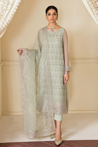 Buy Women's Pastel Green Embroidered Chiffon Silk Suit at PinkPhulkari