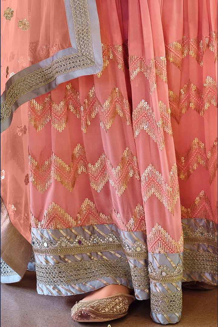 Pink Georgette Embroidered Sharara Suit at PinkPhulkari California