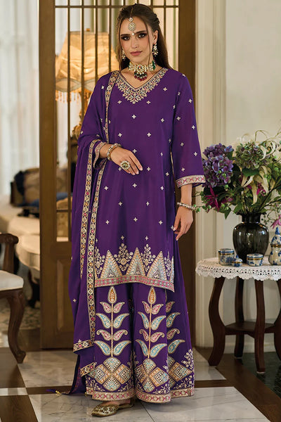 Buy Purple Chinon Silk Palazzo Style Suit at PinkPhulkari California