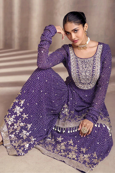 Buy Purple Embroidered Sharara Suit at PinkPhulkari Buy Purple Embroidered Sharara Suit at PinkPhulkari 