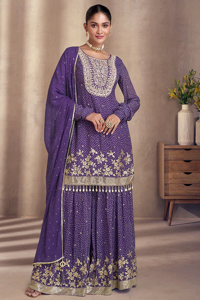 Buy Purple Embroidered Sharara Suit at PinkPhulkari 