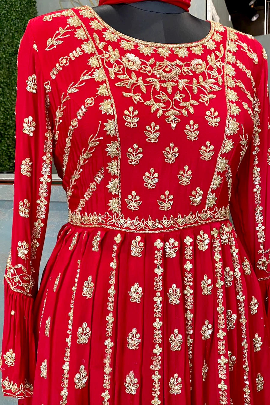 Buy Red Chinon Silk Punjabi Sharara Suit at PinkPhulkari California 