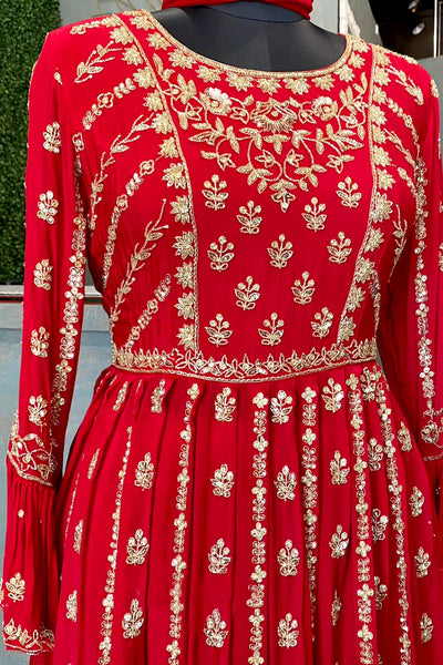 Buy Red Chinon Silk Punjabi Sharara Suit at PinkPhulkari California Buy Red Chinon Silk Punjabi Sharara Suit at PinkPhulkari California 