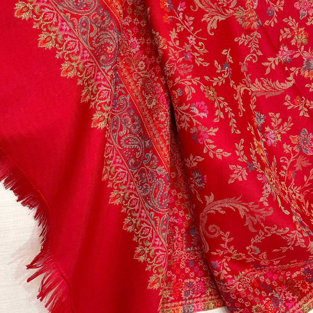 Buy Red Pashmina Kani Kashmiri Shawl Red D2 at PinkPhulkari California